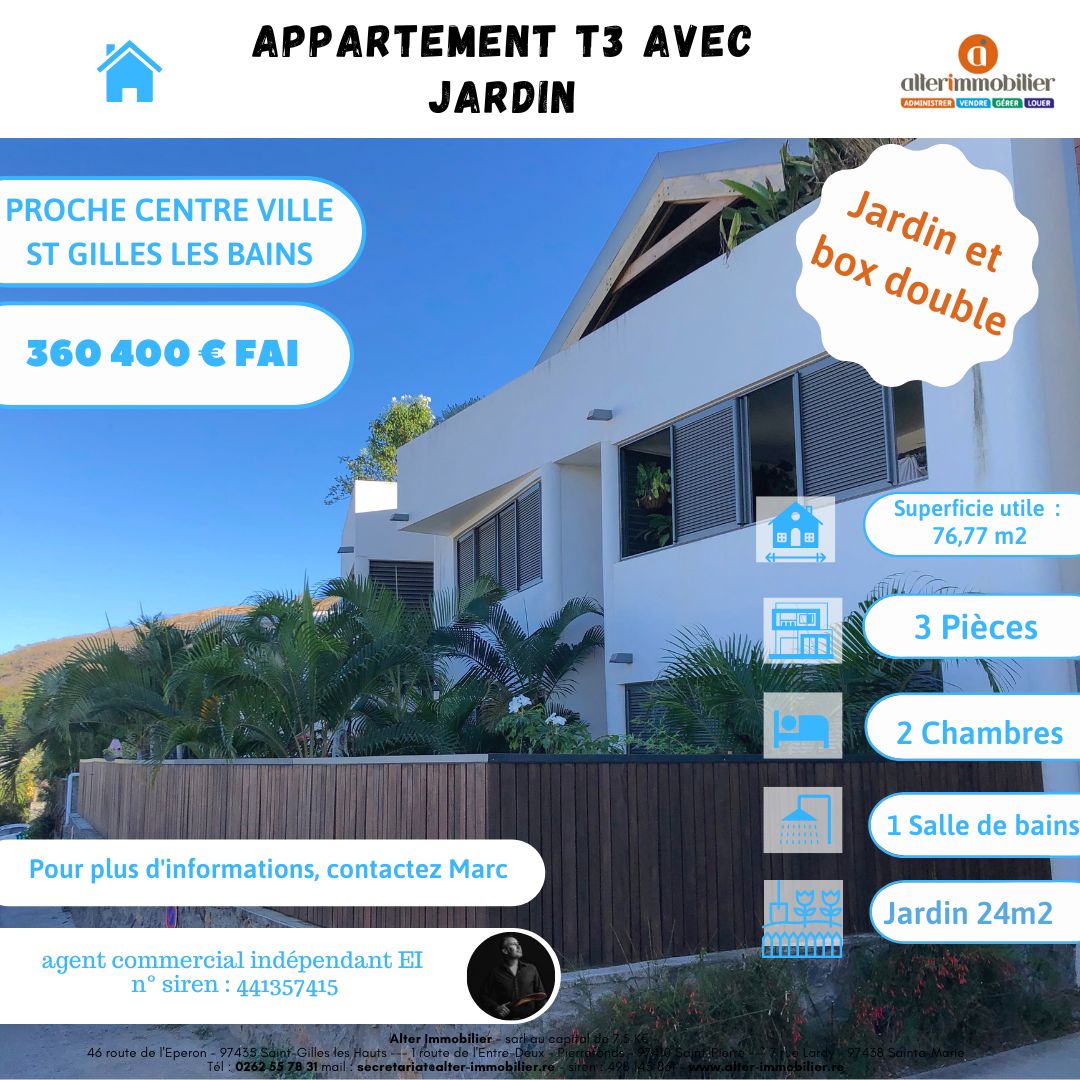 Appartement T3 récent avec jardin et box double