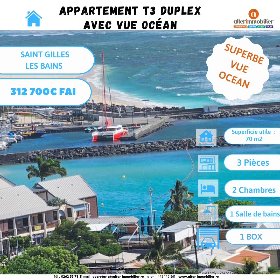 Appartement T3 duplex avec vue océan et 1 box Appartement T3 duplex avec vue océan et 1 box