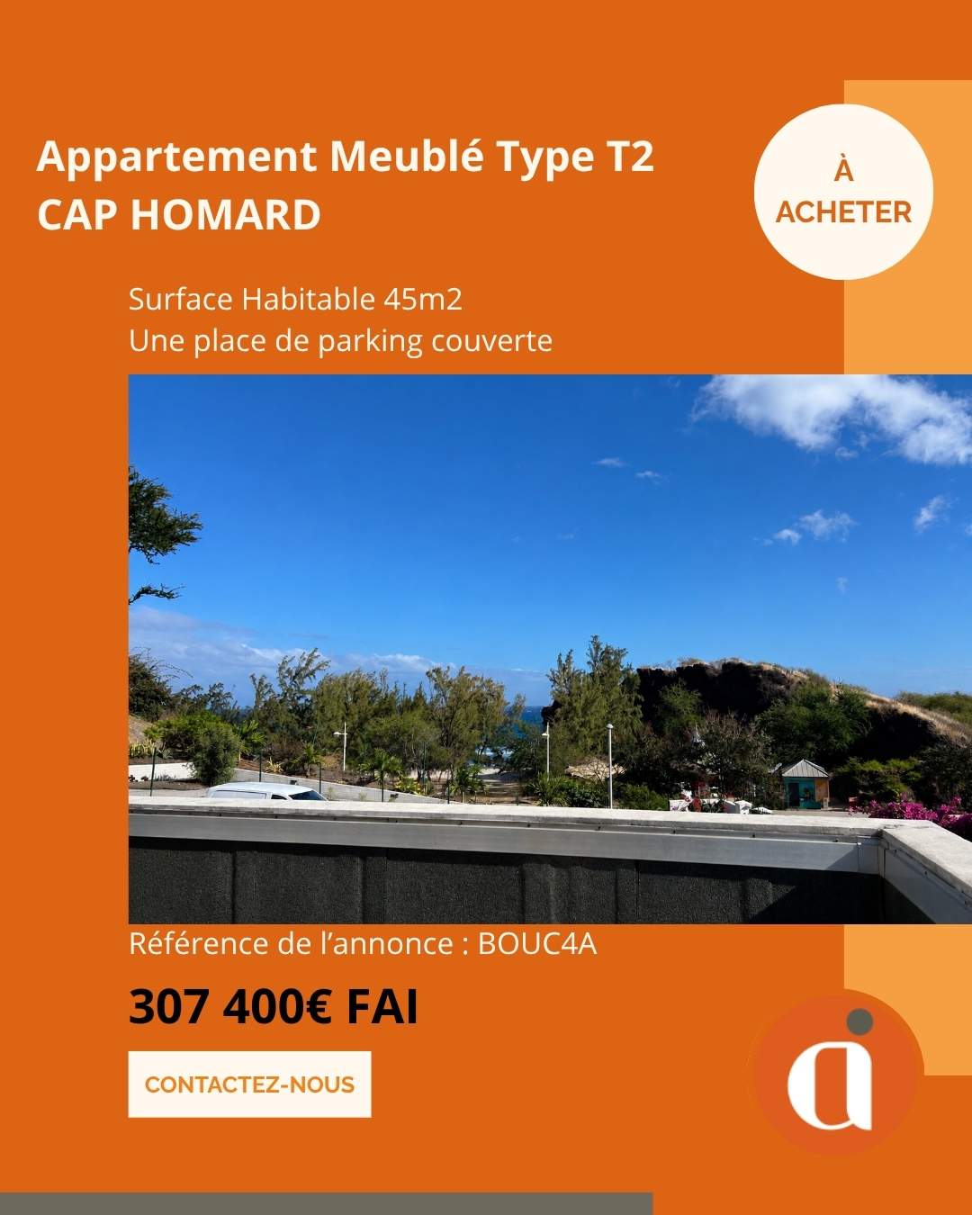 A ACHETER T2 Meublé EN R+1 – Résidence Les Boucaniers