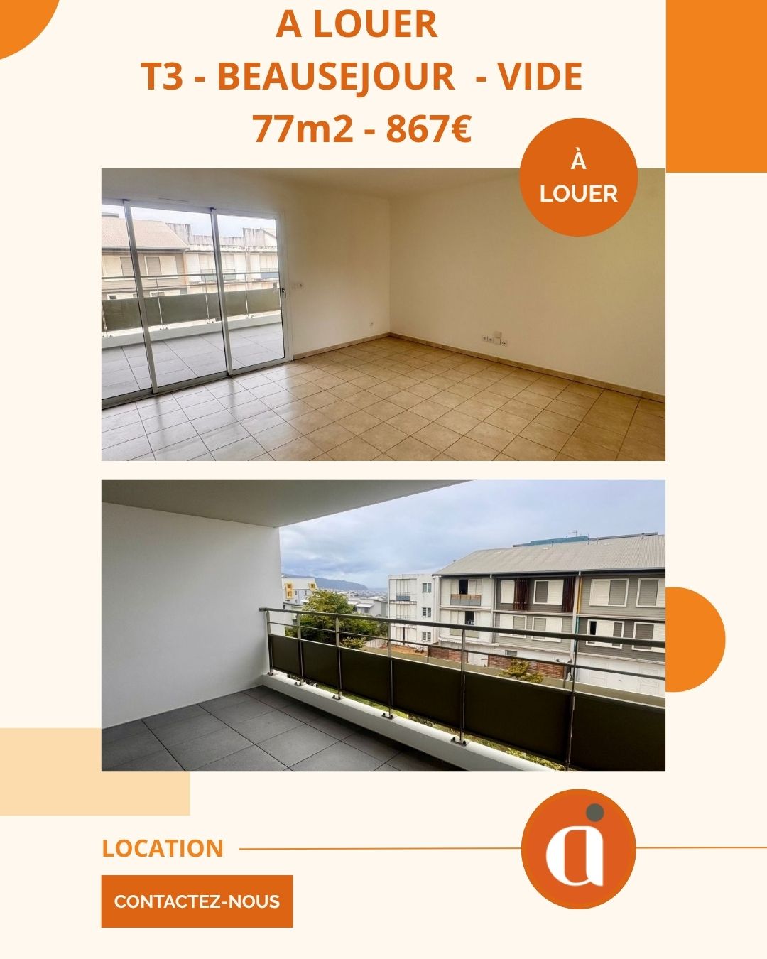A LOUER – T3 VIDE – BEAUSEJOUR