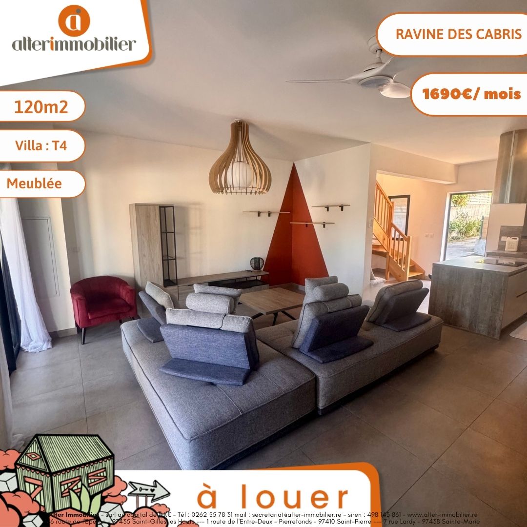 A LOUER – VILLA T4 MEUBLEE – RAVINE DES CABRIS
