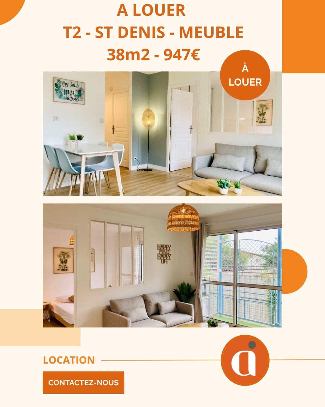 A LOUER – T2 MEUBLE – ST DENIS CENTRE