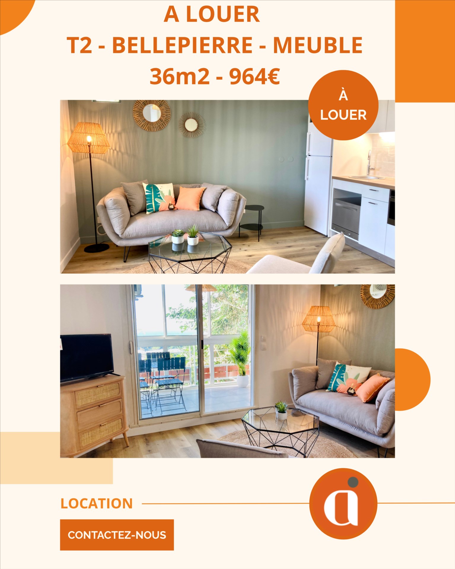 A LOUER – T2 MEUBLE – BELLEPIERRE