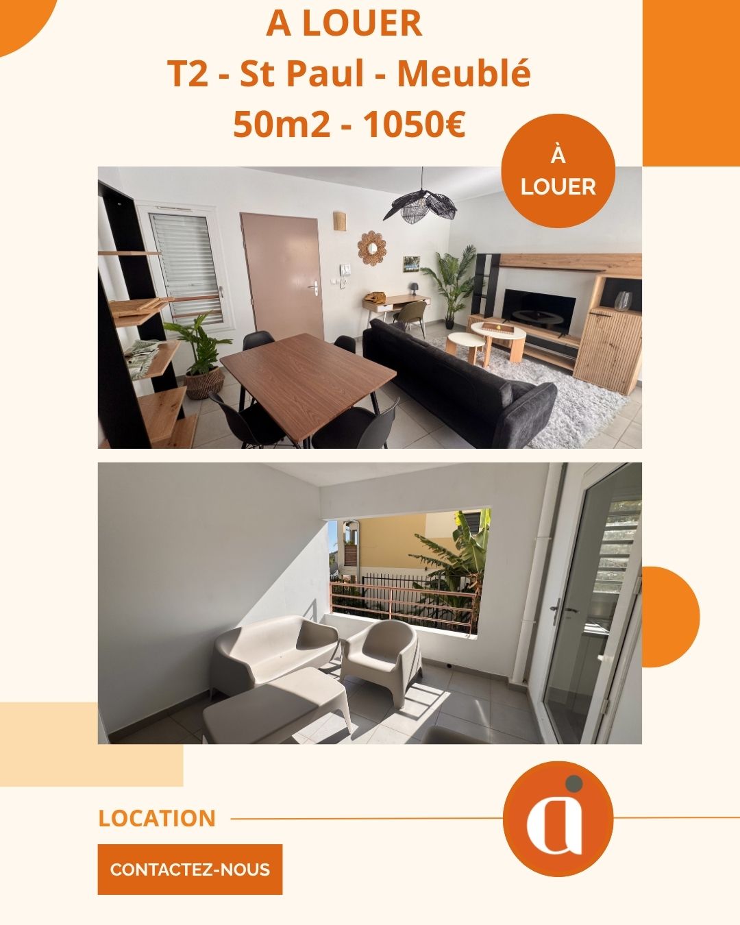A LOUER – T2 MEUBLE – ST PAUL 1050€