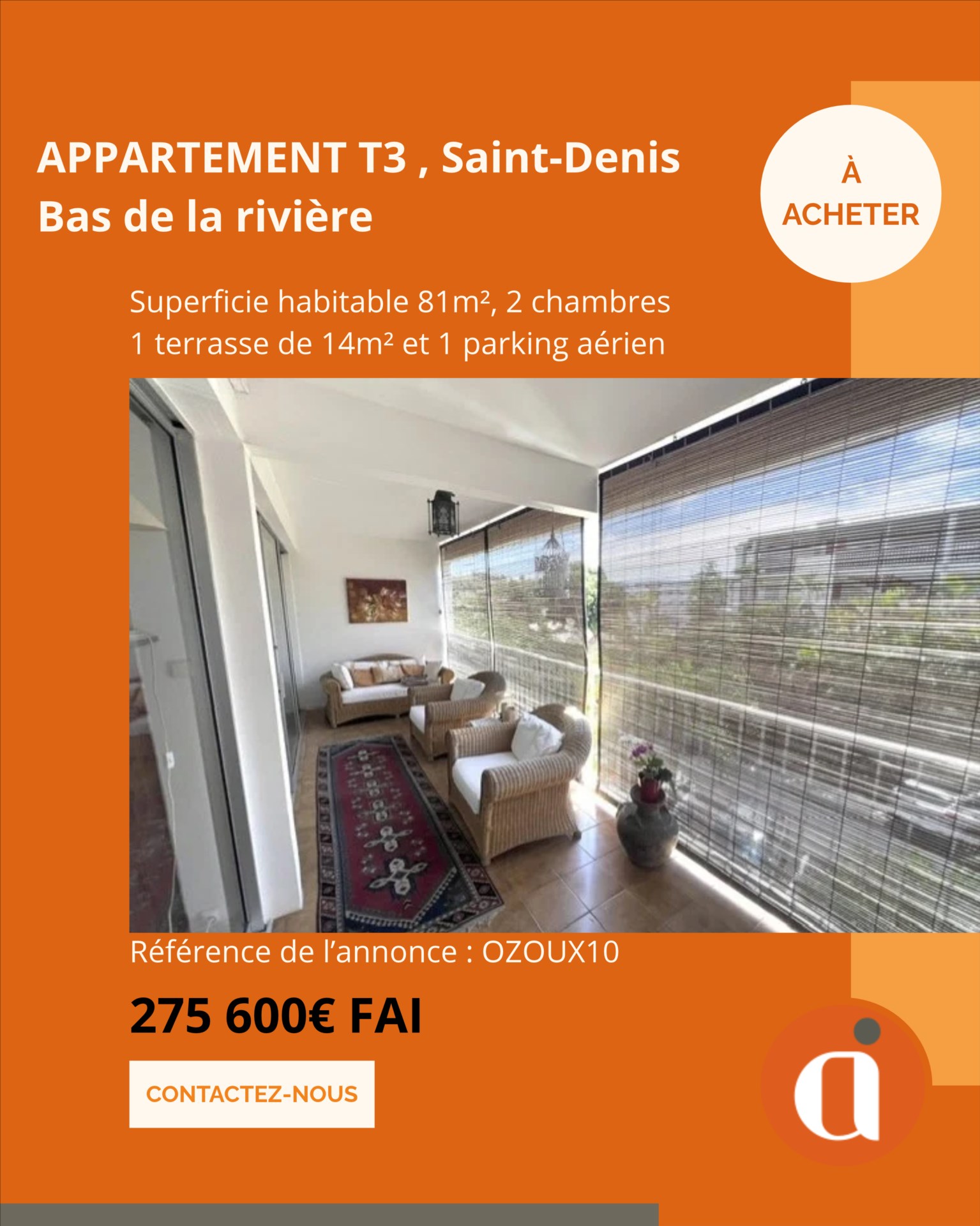A VENDRE – Appartement T3/4 – Saint-Denis