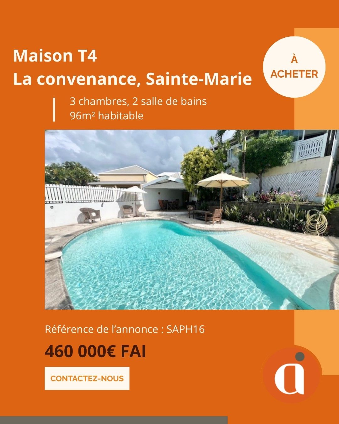 A vendre – Maison T4 – Sainte Marie
