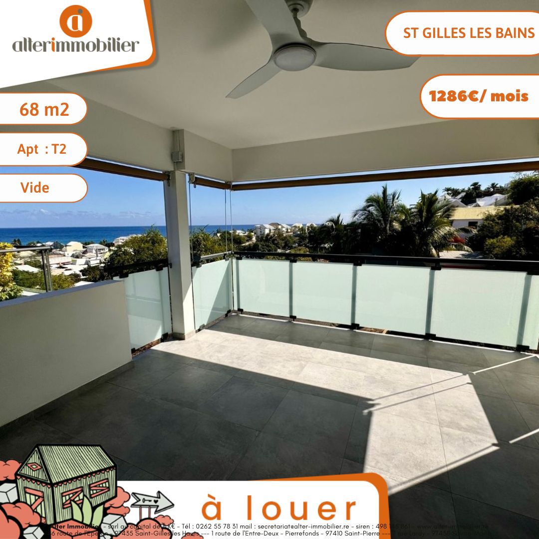 A LOUER – T2 CENTRE ST GILLES LES BAINS – VUE MER