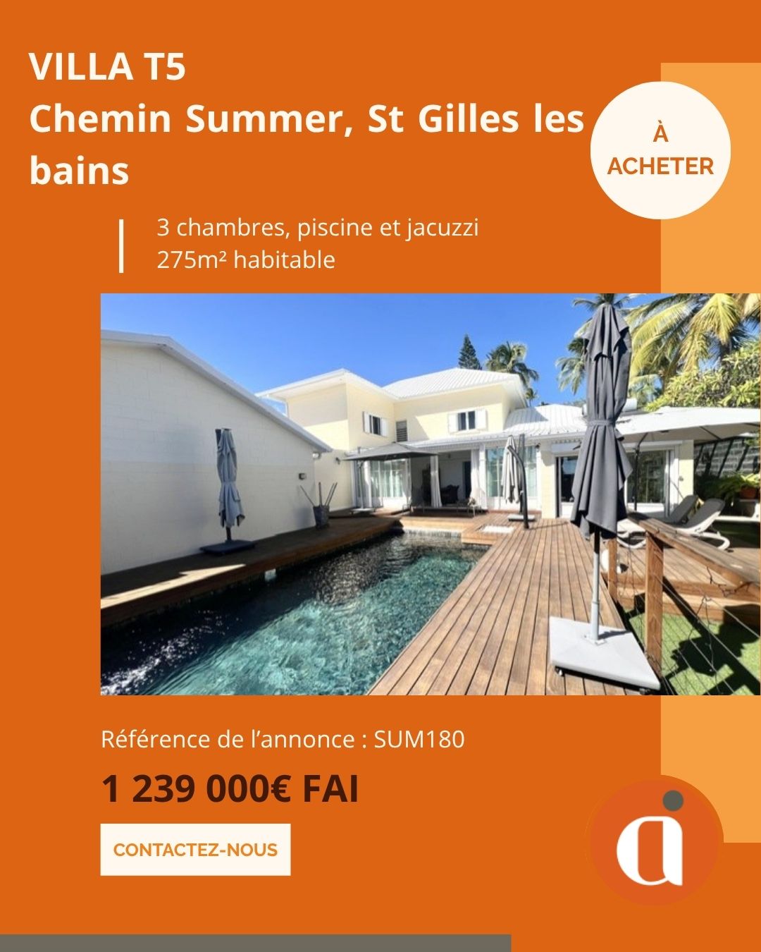 A ACHETER – VILLA – ST GILLES LES BAINS