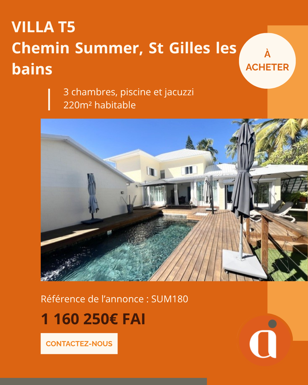 A ACHETER – VILLA – ST GILLES LES BAINS