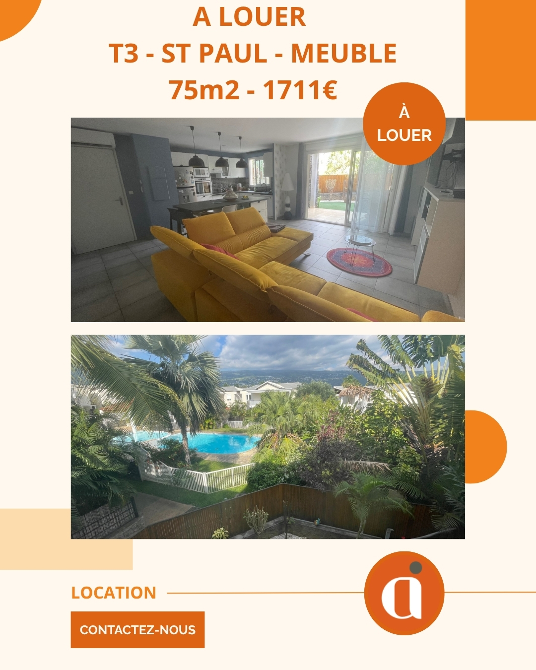 A LOUER – T3 MEUBLE – ST PAUL